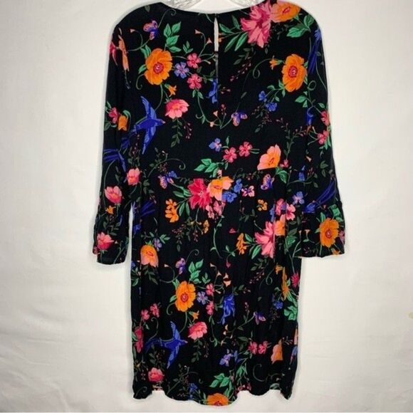 Old Navy Black Multi Color Floral Flare Flounce Sleeve Shift Dress Rayon M - Picture 7 of 11